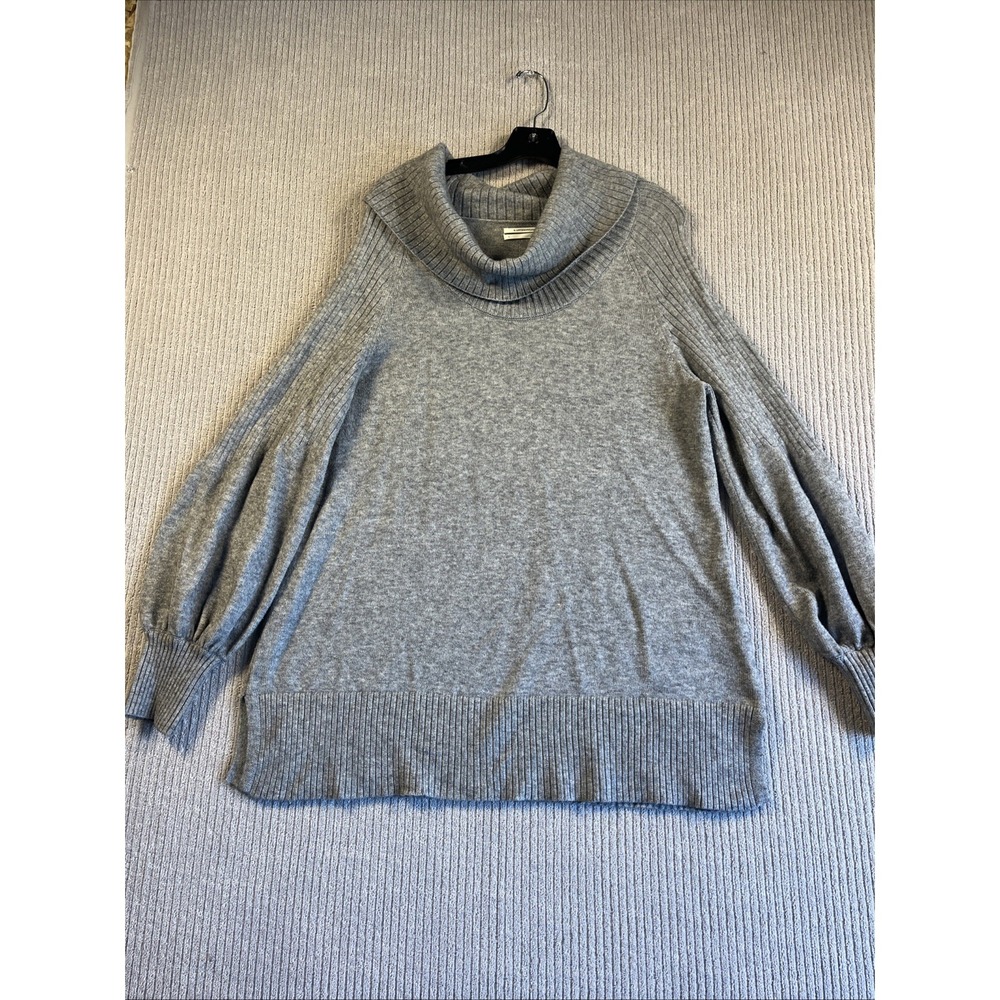 Anthropologie Sweater Women's L Gray Tunic Length Turtleneck Bubble Sleeve